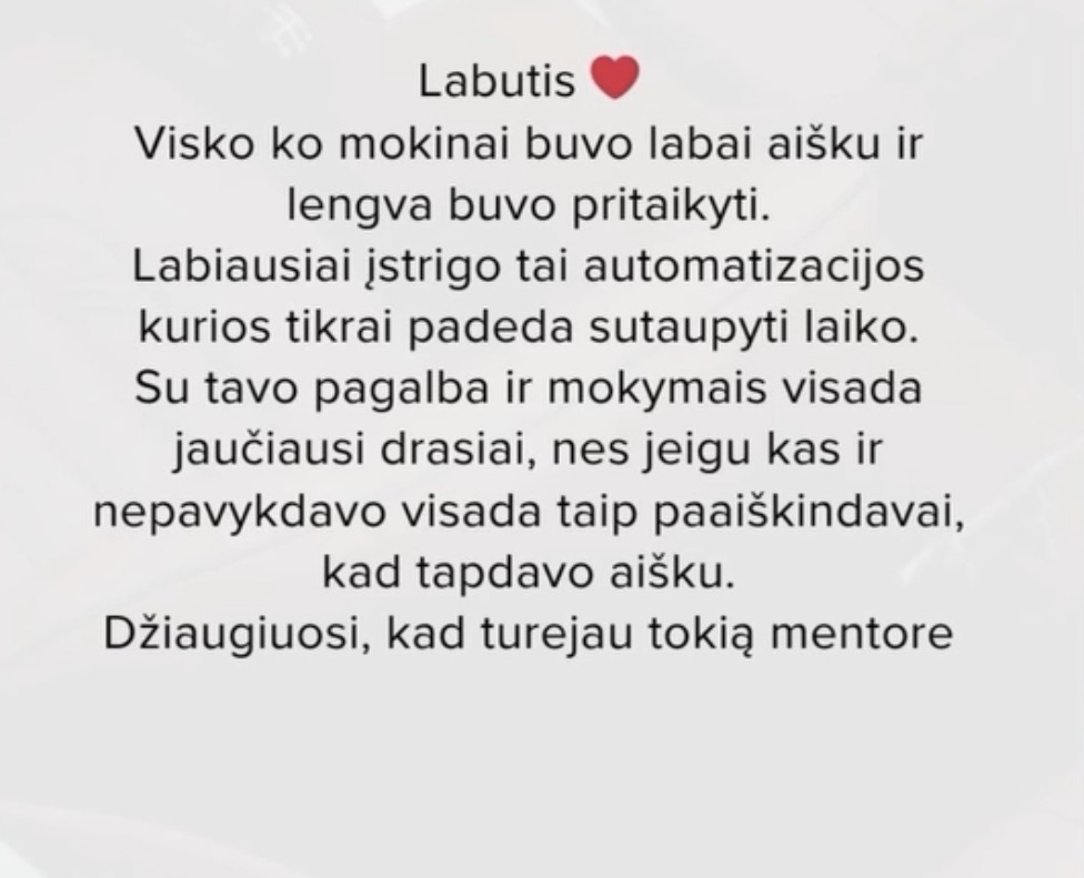 Atsiliepimas apie aiškius mokymus ir automatizacijas